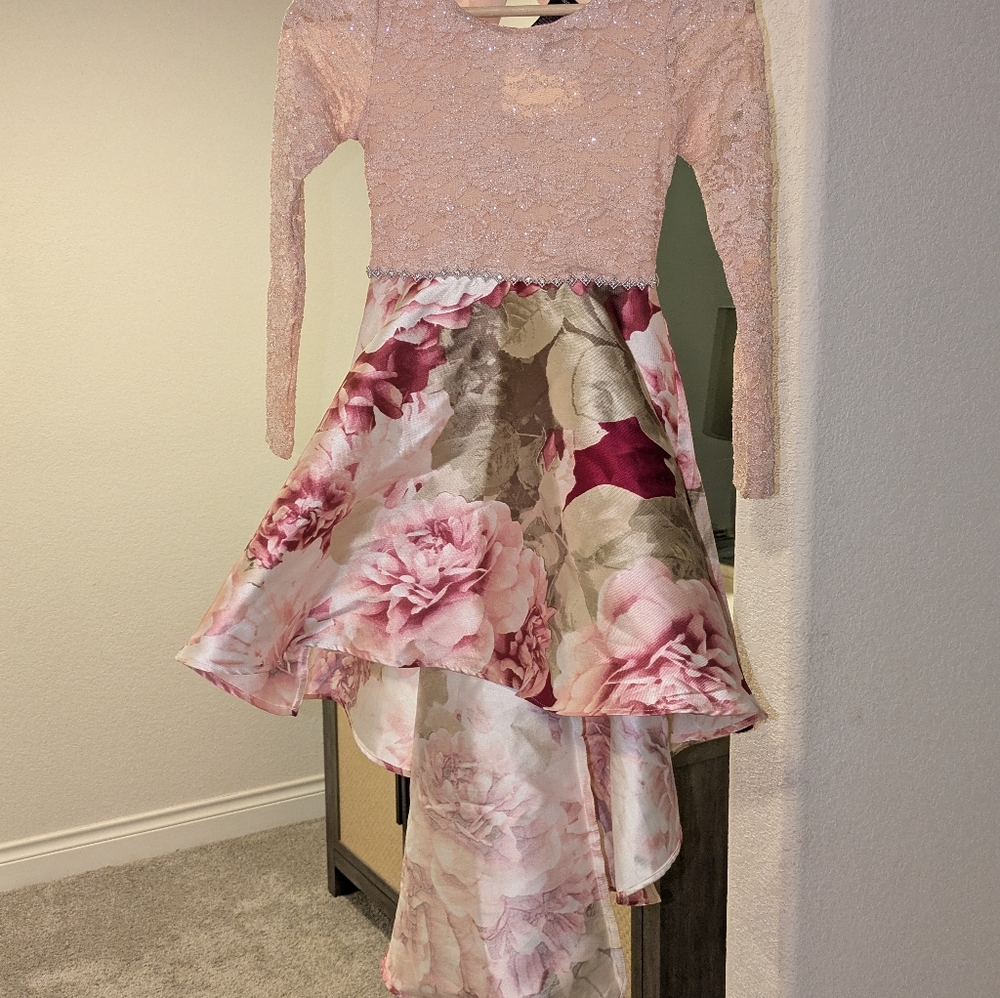 Elegant pink low high girl dress